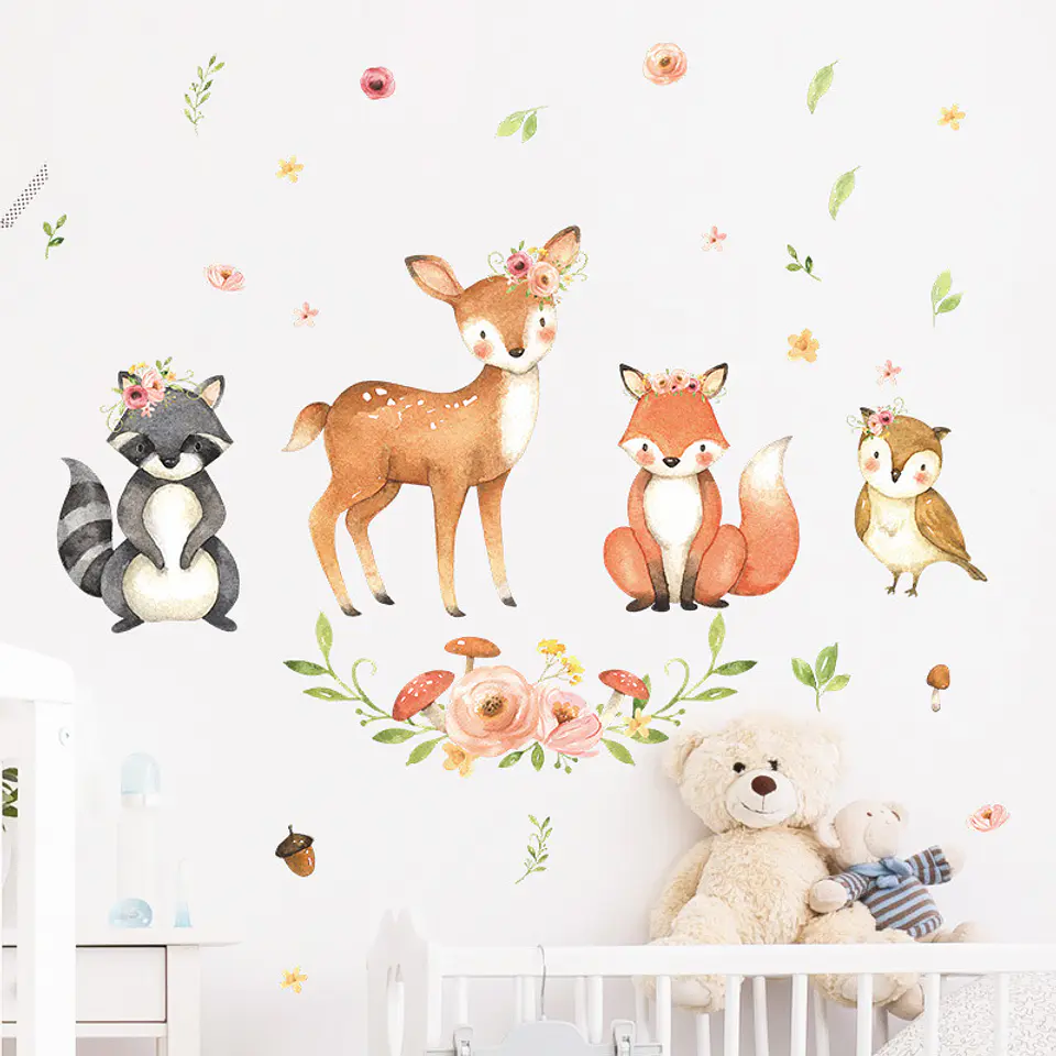 Sticker de Pared Infantil Cute Animals | Vinilo Decorativo 90x30cm Estilo Acuarela 5