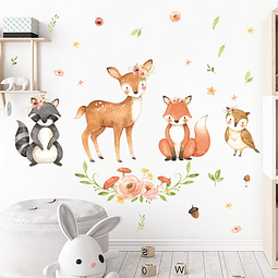 Sticker de Pared Infantil Cute Animals | Vinilo Decorativo 90x30cm Estilo Acuarela