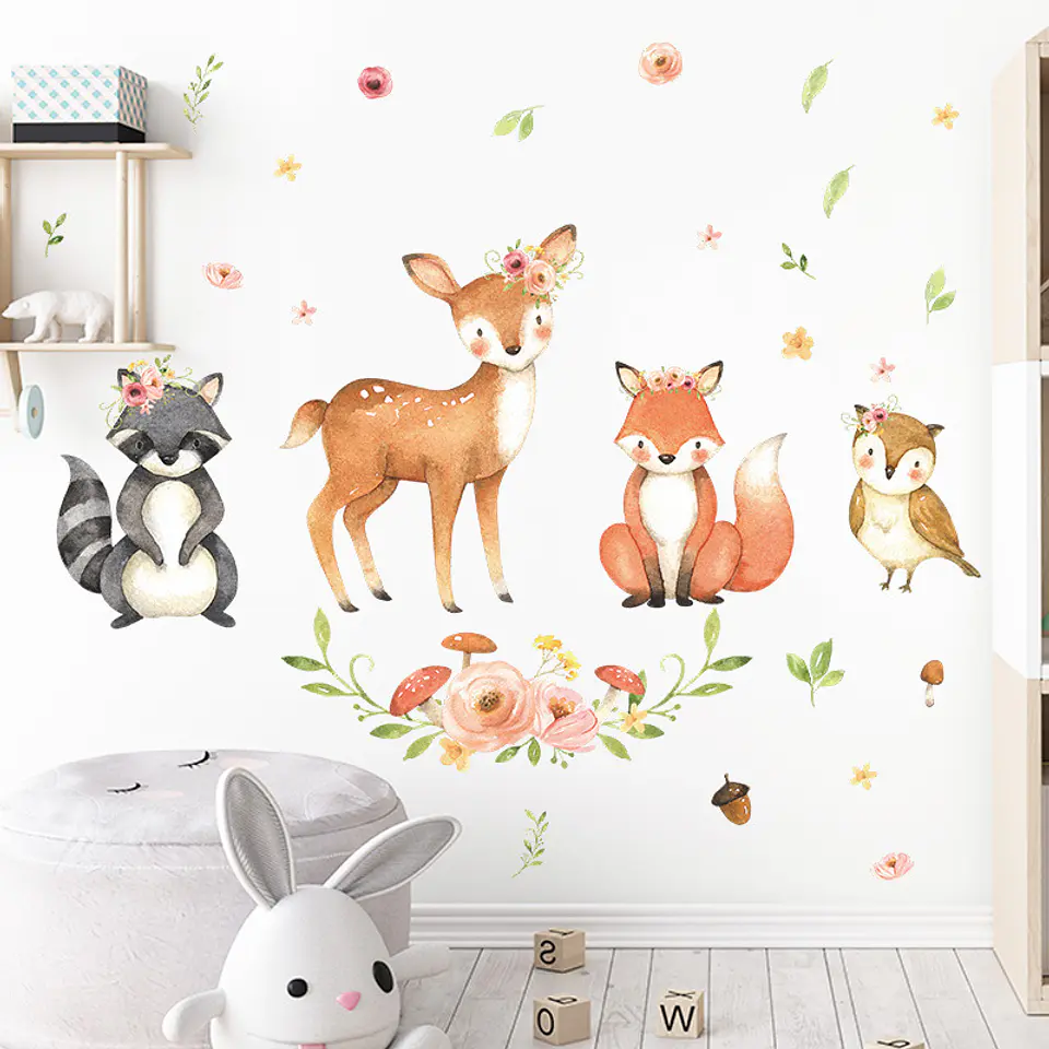 Sticker de Pared Infantil Cute Animals | Vinilo Decorativo 90x30cm Estilo Acuarela 1