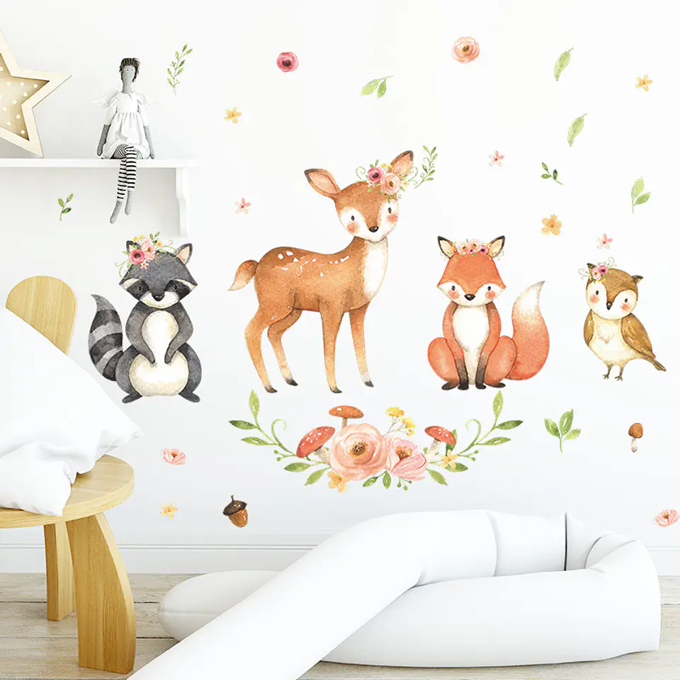 Sticker de Pared Infantil Cute Animals | Vinilo Decorativo 90x30cm Estilo Acuarela 7