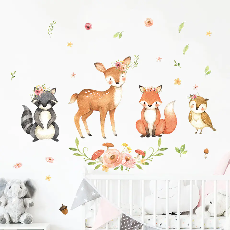Sticker de Pared Infantil Cute Animals | Vinilo Decorativo 90x30cm Estilo Acuarela 8