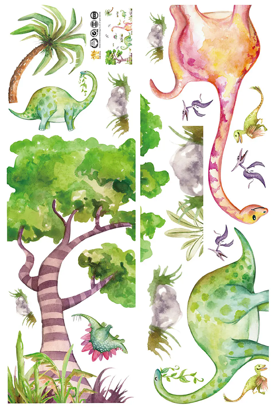 🦕 Baby Sweet Dinos en Acuarela | Set de 4 Láminas 90x30 cm | Vinilo Sticker de Pared Infantil 6