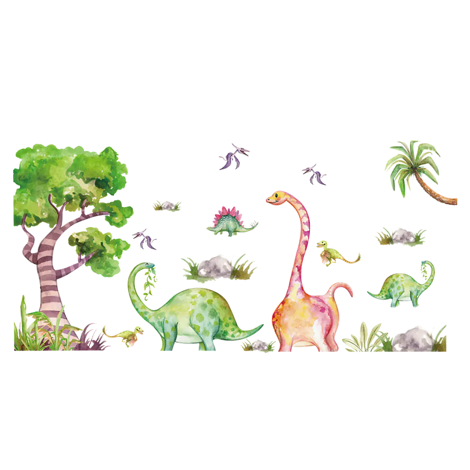 🦕 Baby Sweet Dinos en Acuarela | Set de 4 Láminas 90x30 cm | Vinilo Sticker de Pared Infantil 2