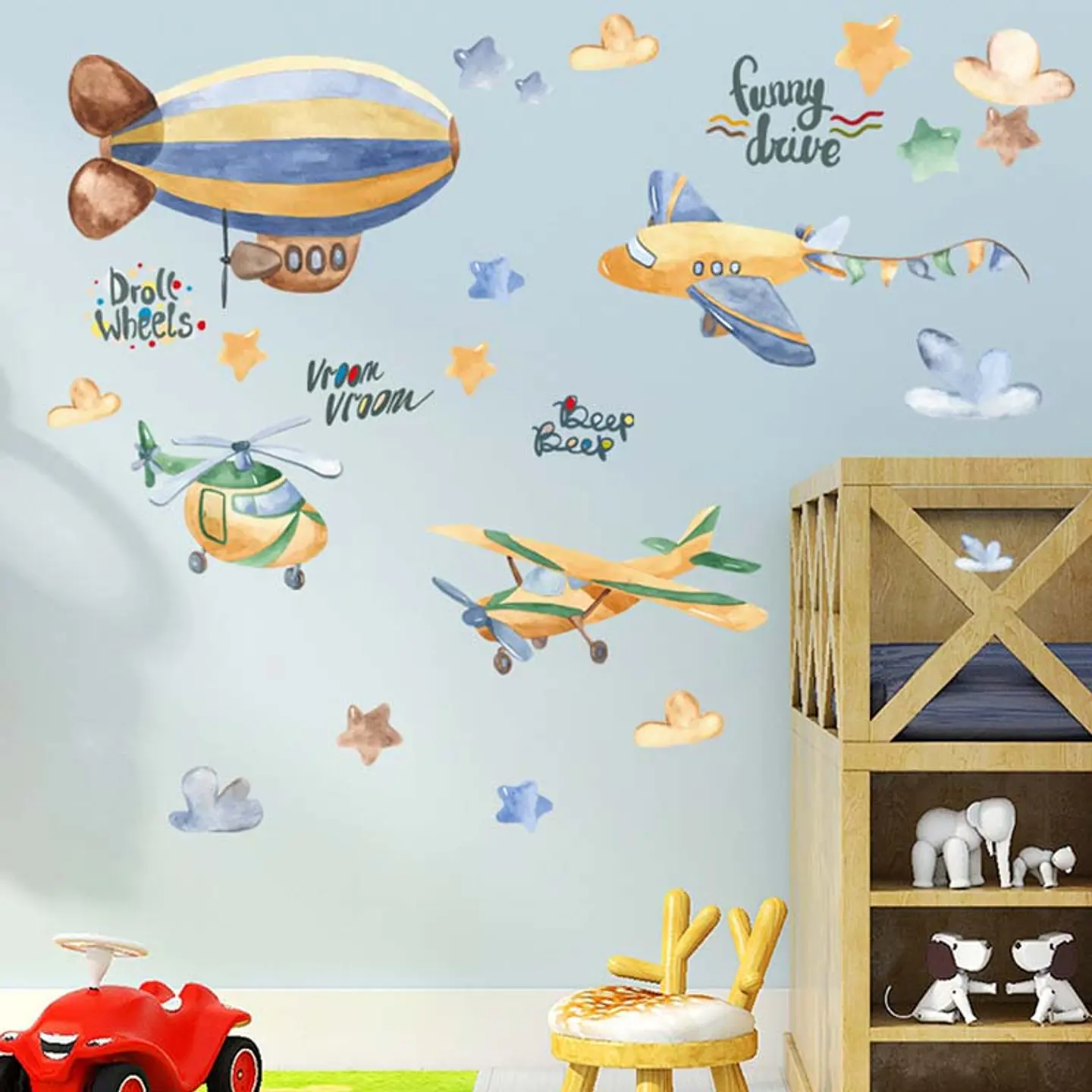 ✈️ Aviones y Avionetas en Acuarela | Set Completo de 4 Láminas 90x30 cm | Vinilo Sticker de Pared Infantil 4
