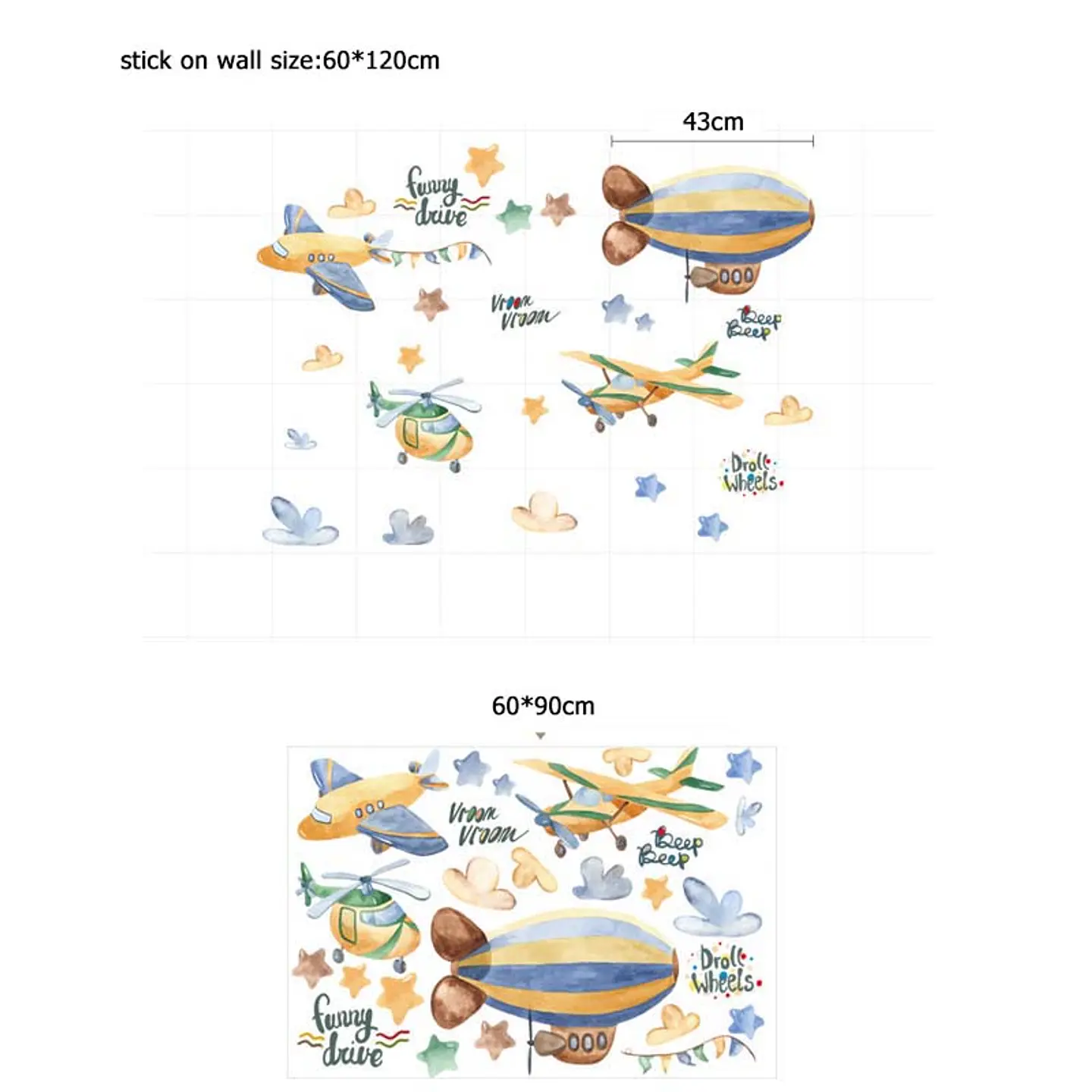 ✈️ Aviones y Avionetas en Acuarela | Set Completo de 4 Láminas 90x30 cm | Vinilo Sticker de Pared Infantil 2
