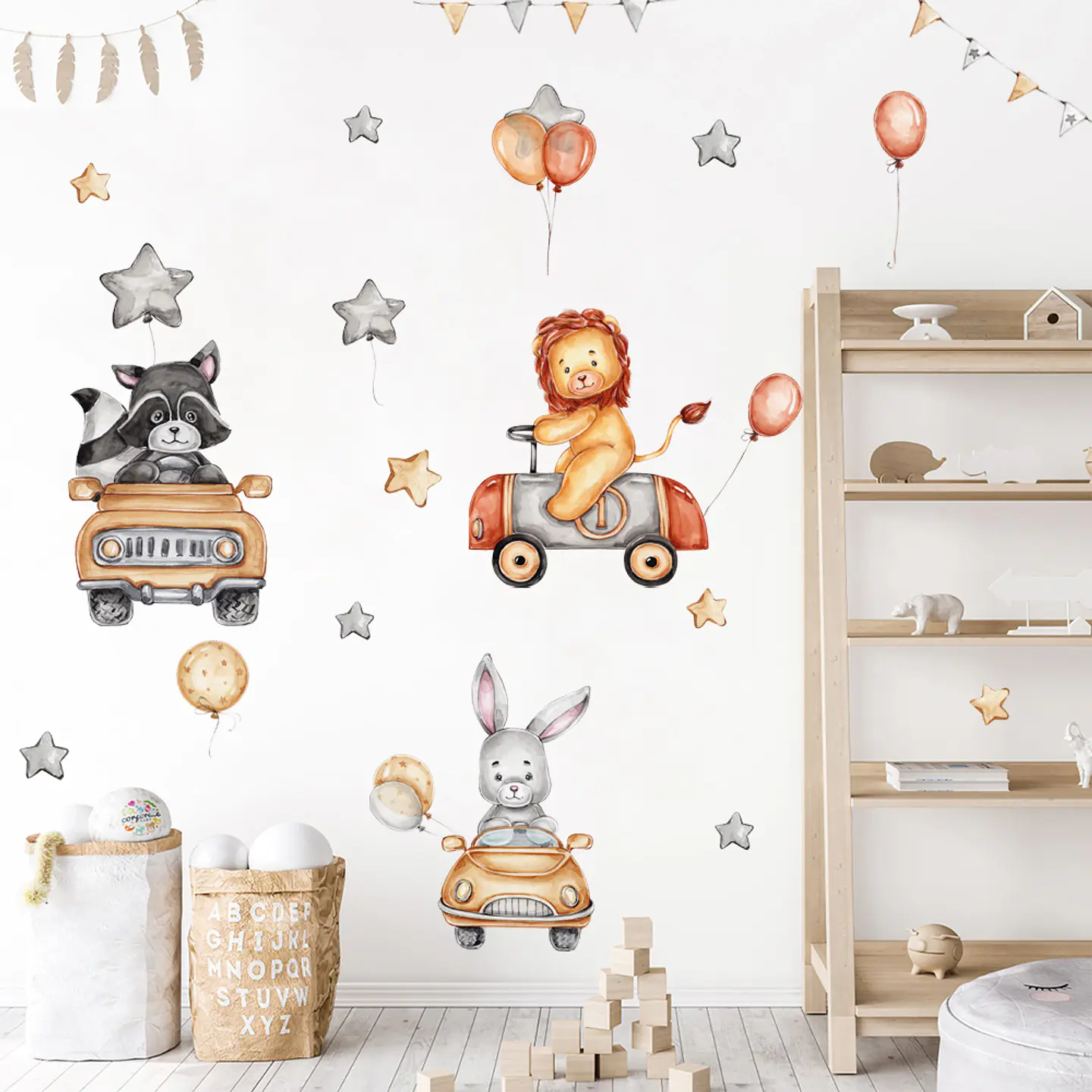 Animales leon mapache y conejo  90x30cm | Vinilo sticker pared 1