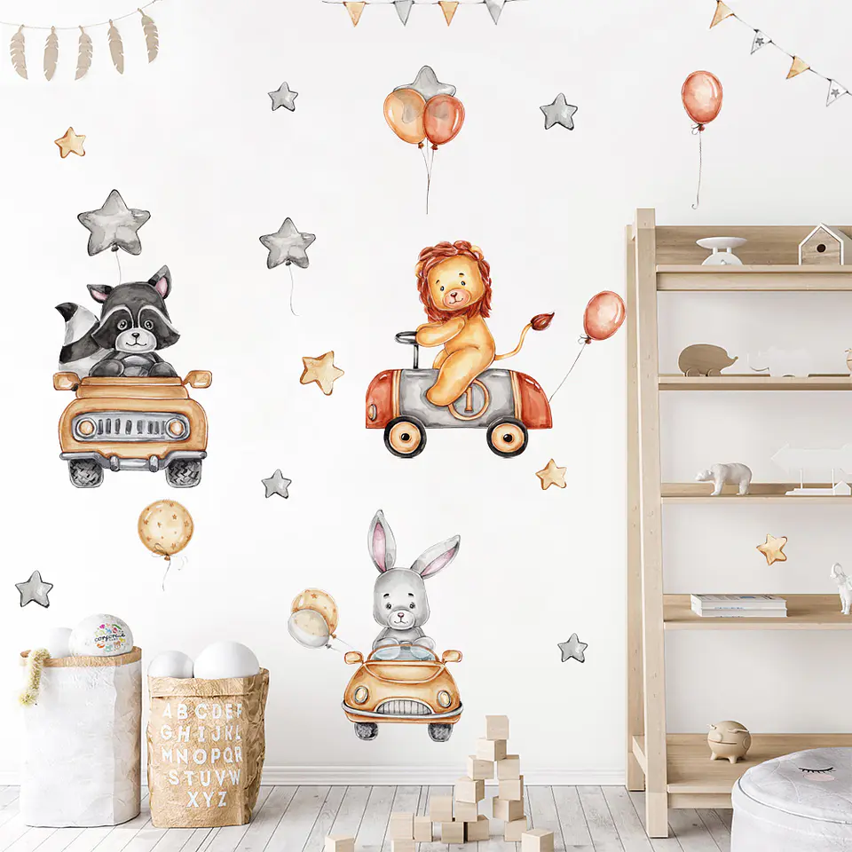 Animales leon mapache y conejo  90x30cm | Vinilo sticker pared 1