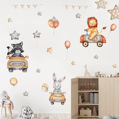 Animales leon mapache y conejo  90x30cm | Vinilo sticker pared