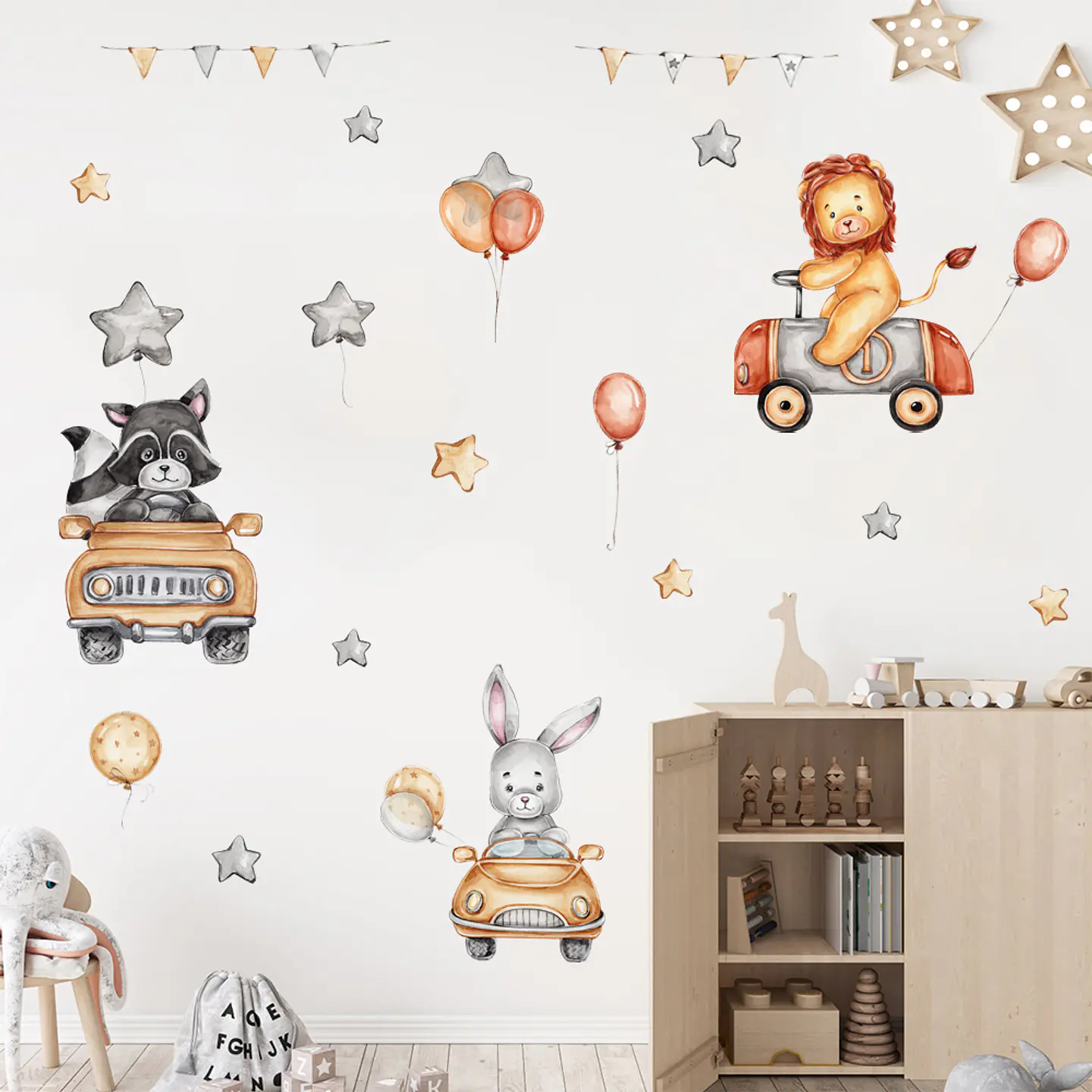 Animales leon mapache y conejo  90x30cm | Vinilo sticker pared 2