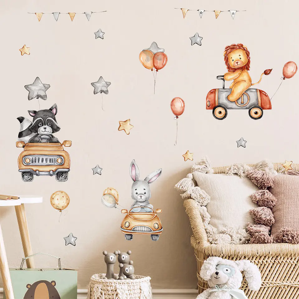 Animales leon mapache y conejo  90x30cm | Vinilo sticker pared 3