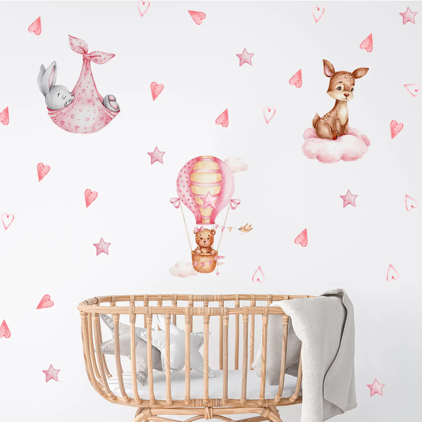 Sticker de Pared Infantil Sweet Pink Animals | Vinilo Decorativo 90x30cm Estilo Acuarela 2