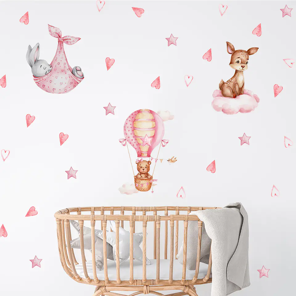 Sticker de Pared Infantil Sweet Pink Animals | Vinilo Decorativo 90x30cm Estilo Acuarela 2