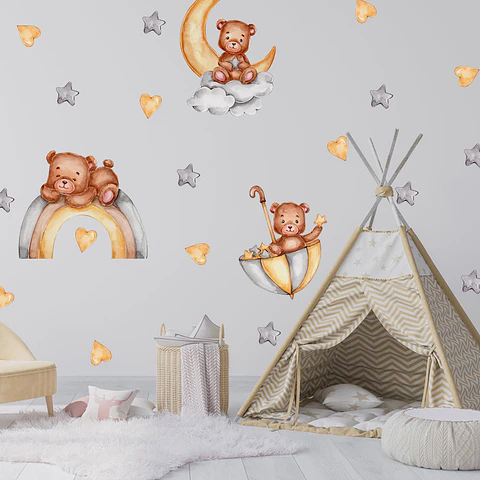 Oso, animales y magia 90x30cm | Vinilo sticker pared