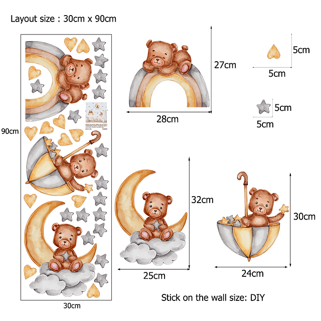 Oso, animales y magia 90x30cm | Vinilo sticker pared