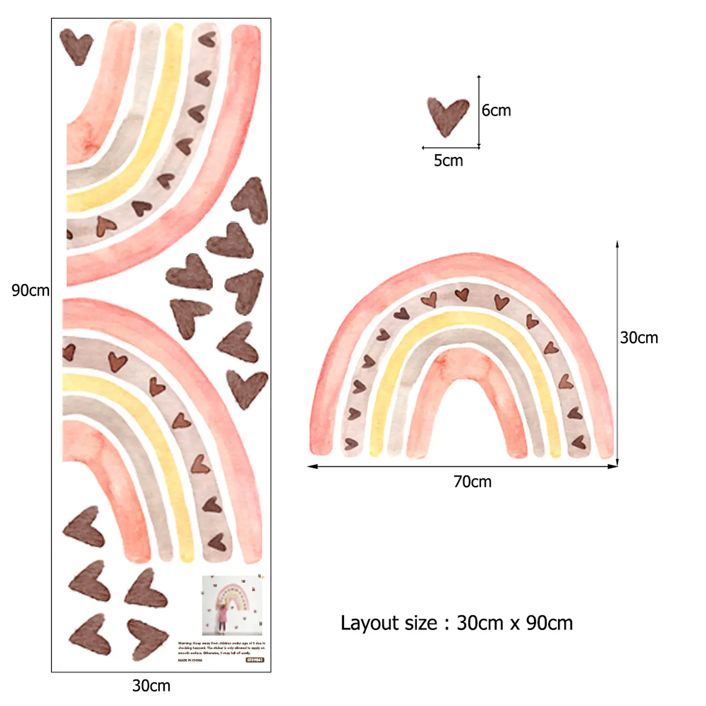 Gran arcoiris romántico rosado | Vinilo sticker pared 5