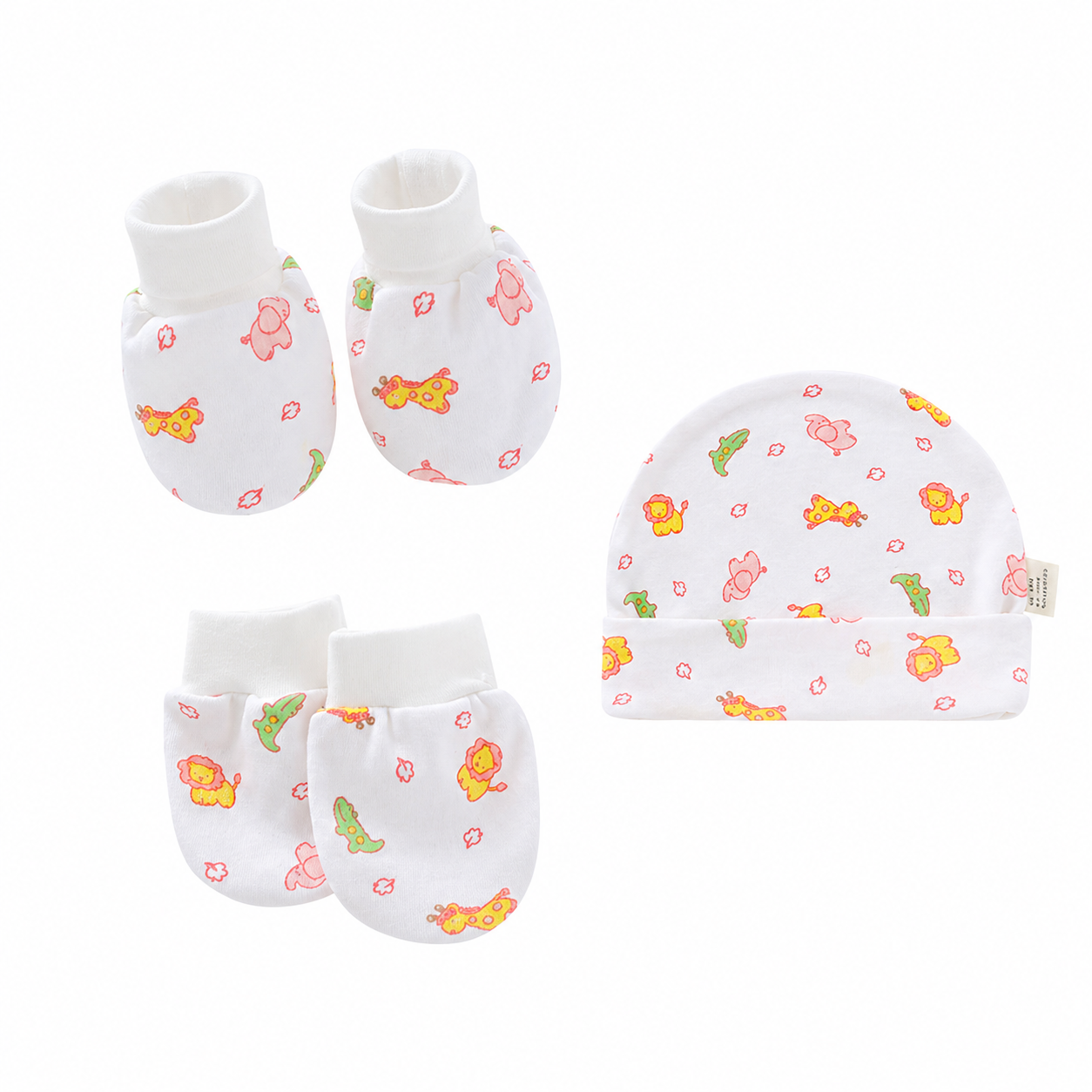 Pequeña hermoso leones y elefante | Set Gorro, guantes mitones y botitas/calcetines 1