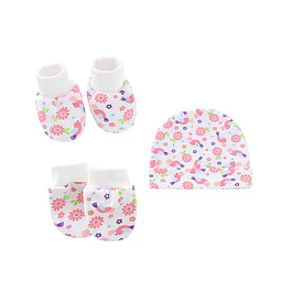 Pequeña hermosa flores | Set Gorro, guantes mitones y botitas/calcetines