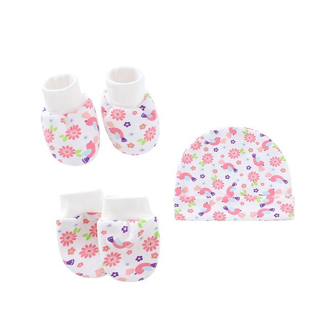 Pequeña hermosa flores | Set Gorro, guantes mitones y botitas/calcetines