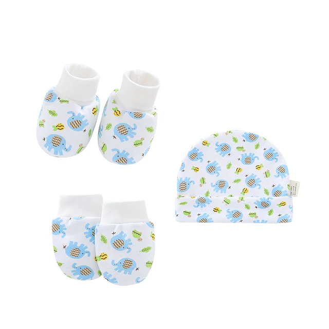 Pequeño baby elefantes | Set Gorro, guantes mitones y botitas/calcetines