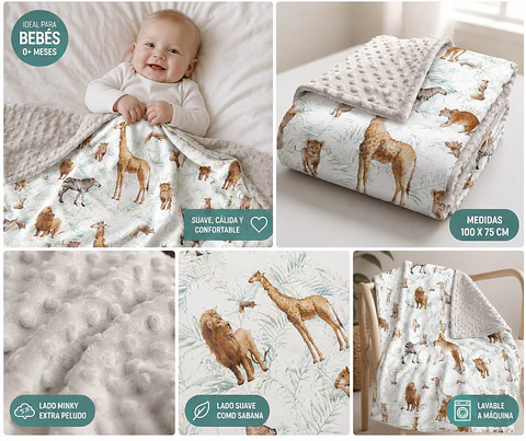 Manta Bebé beige animales Extra Suave 100x75 cm