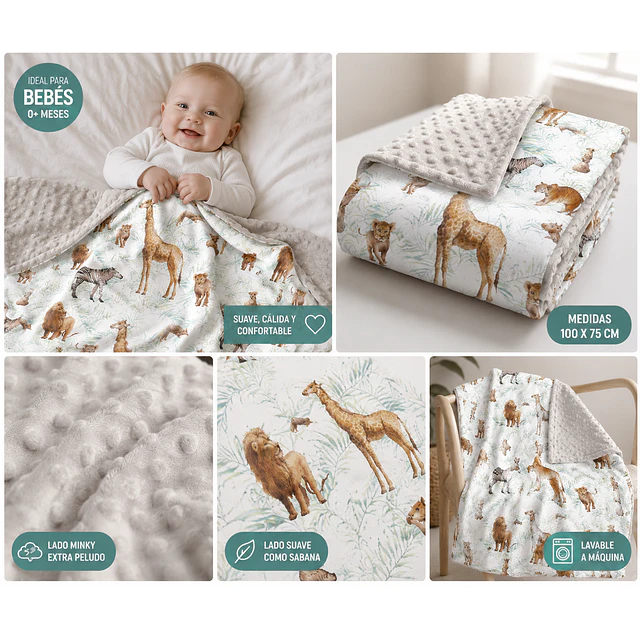Manta Bebé beige animales Extra Suave 100x75 cm