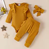 Conjunto bebe niña amarillo pantalon body y cintillo