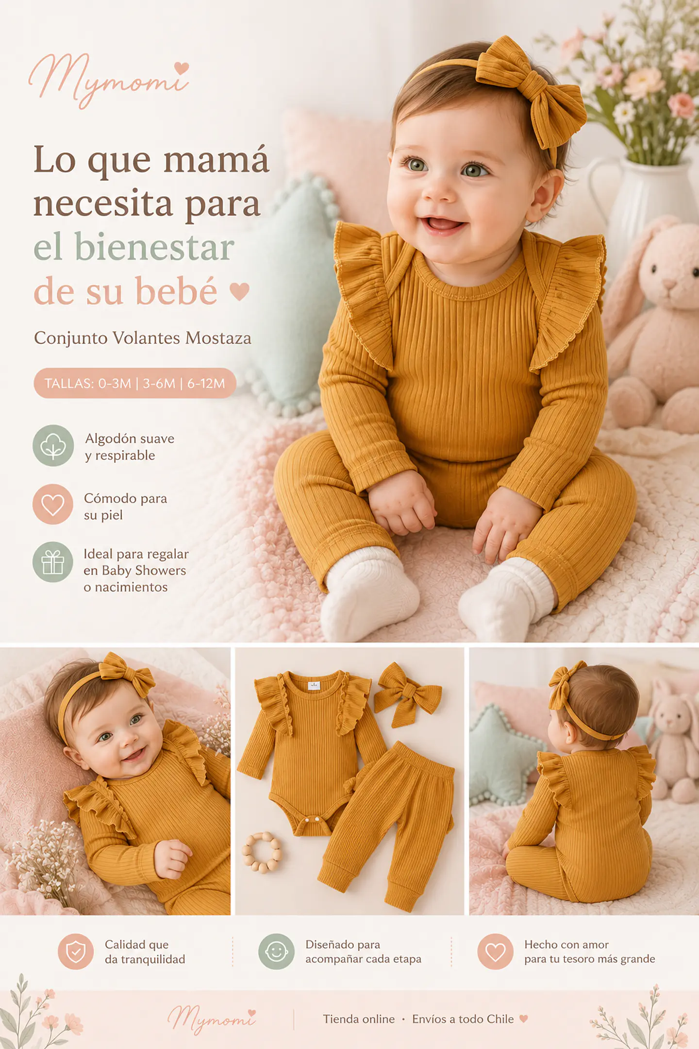 Conjunto bebe niña amarillo pantalon body y cintillo 7