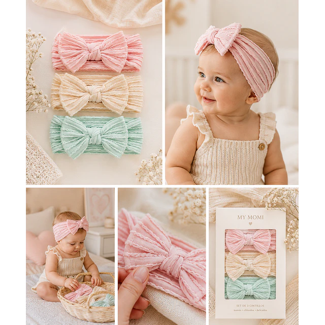 Set 3 cintillos bebe niña recien nacido 0 a 6 meses