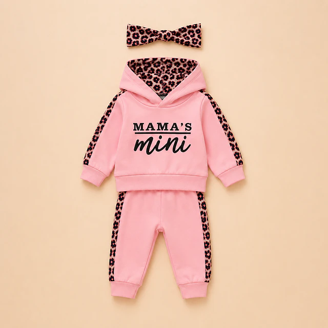 Set Bebé Niña 3 Piezas Polerón, Pantalón y Cintillo