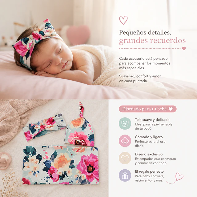 Lindas flores en acuarela | Manta saquito, gorro y cintillo
