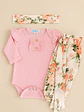 Conjunto pilucho, pantalones y cintillo flores coral - Miniatura 1