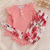 Conjunto pilucho, pantalones y cintillo flores rosadas