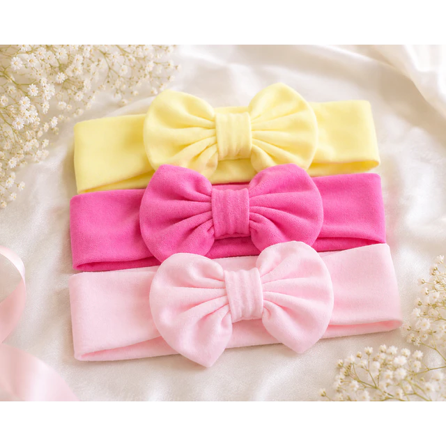 Pack 3 Cintillos para Bebé | Diademas Suaves y Ajustables rosado amarillo