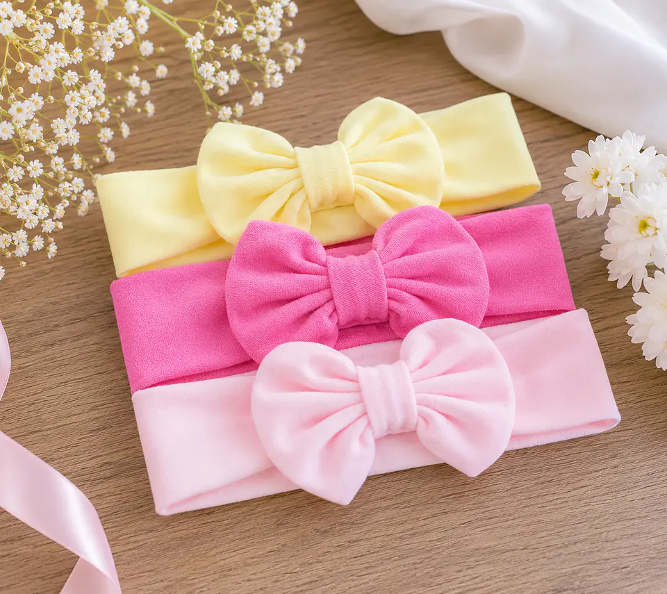 Pack 3 Cintillos para Bebé | Diademas Suaves y Ajustables rosado amarillo 5