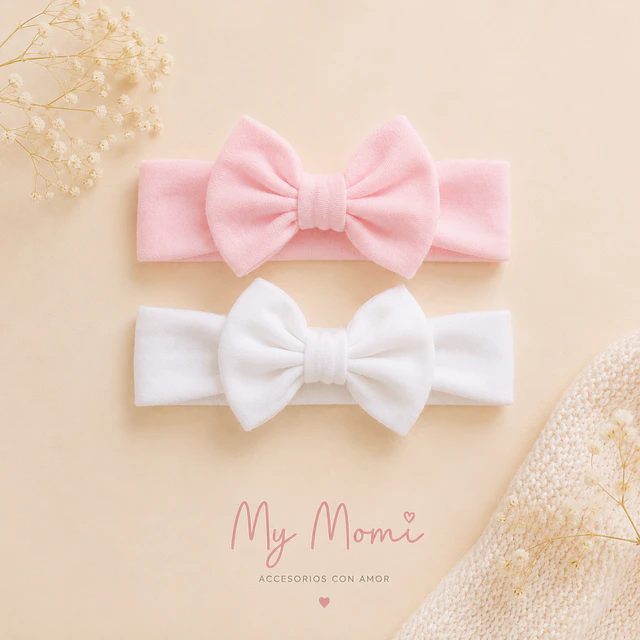 Pack 2 Cintillos para Bebé | Diademas Suaves y Ajustables rosado y blanco 