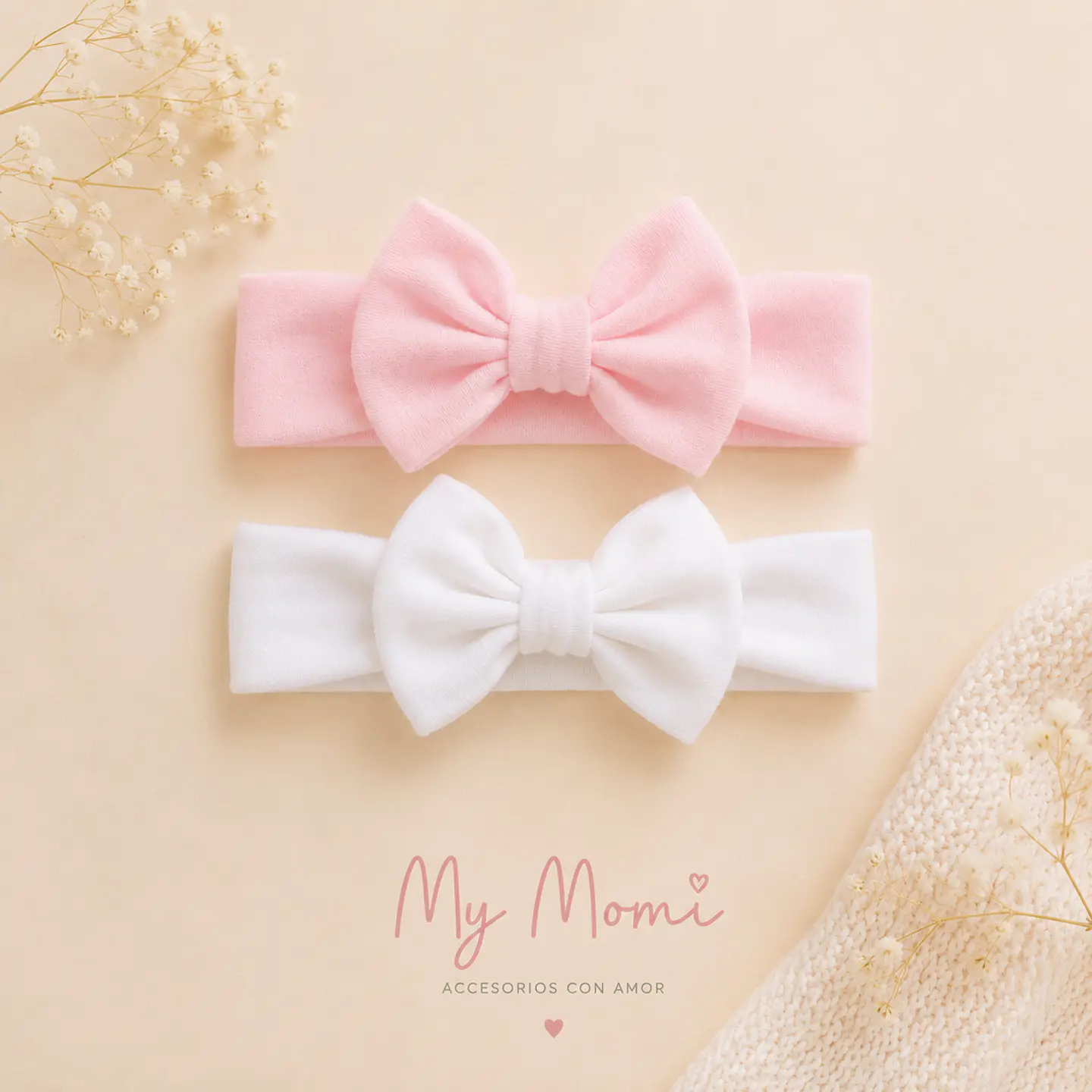 Pack 2 Cintillos para Bebé | Diademas Suaves y Ajustables rosado y blanco  2