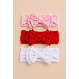 Pack 3 Cintillos para Bebé | Diademas Suaves y Ajustables rojo rosado y blanco 