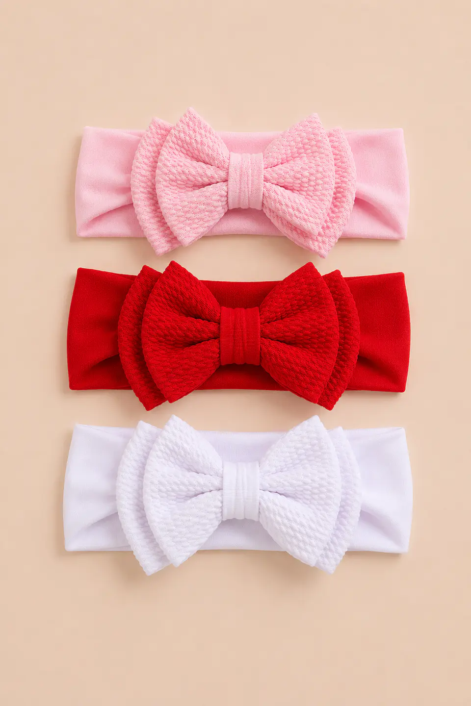 Pack 3 Cintillos para Bebé | Diademas Suaves y Ajustables rojo rosado y blanco  1