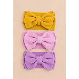 Pack 3 Cintillos para Bebé | Diademas Suaves y Ajustables rosados y amarillo grandes 
