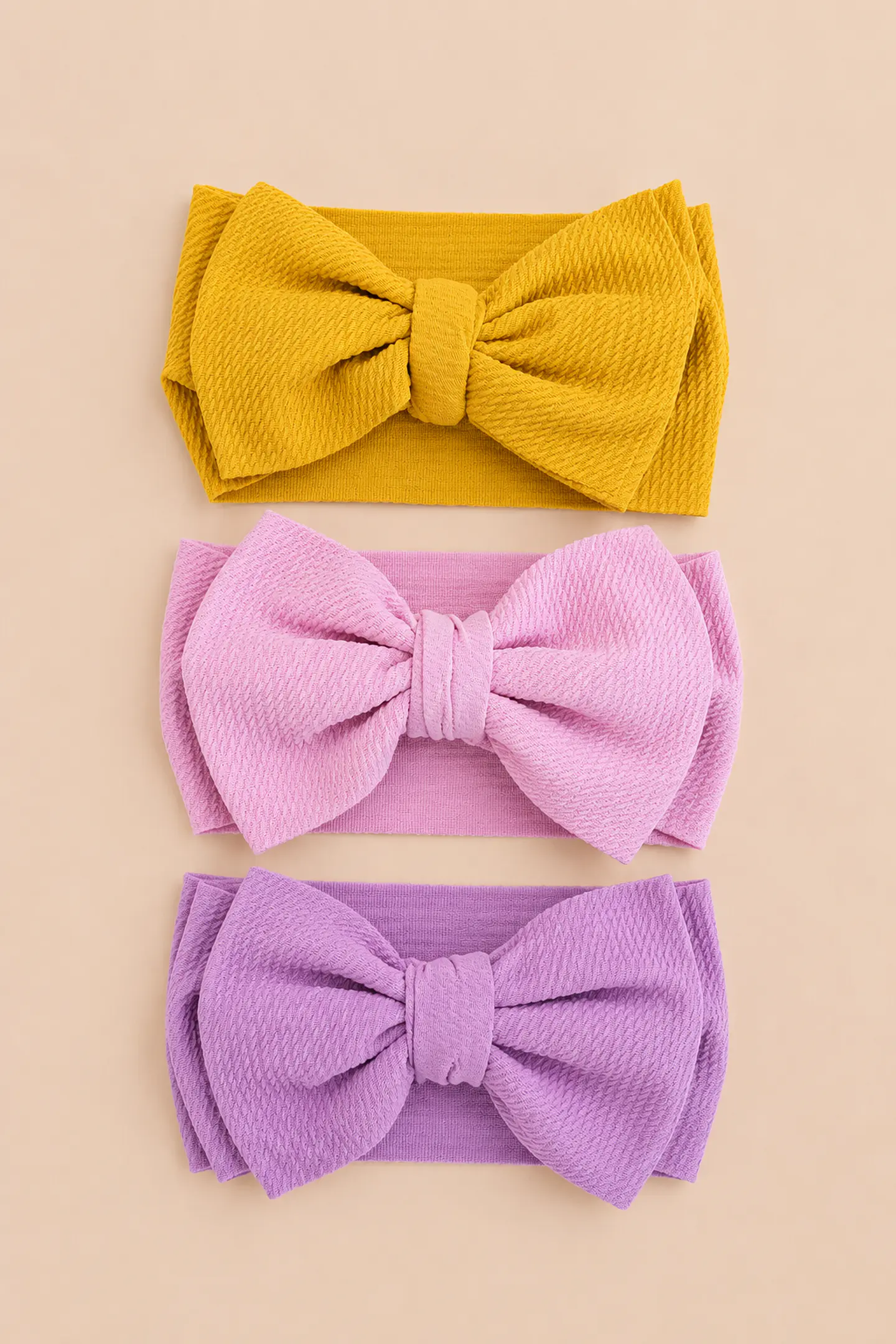 Pack 3 Cintillos para Bebé | Diademas Suaves y Ajustables rosados y amarillo grandes  1