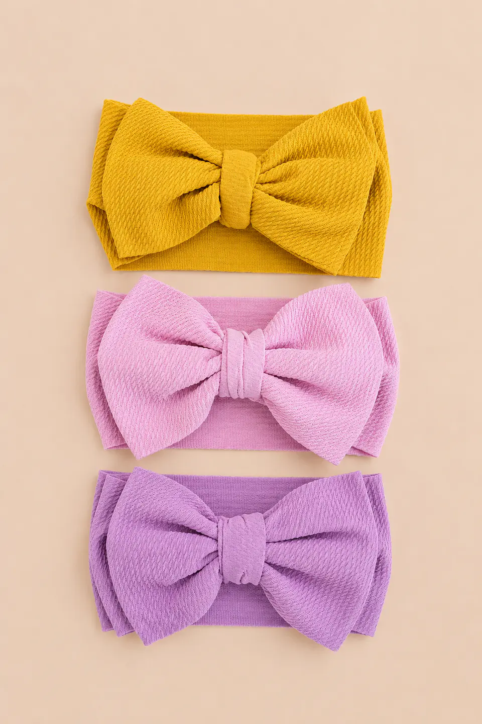 Pack 3 Cintillos para Bebé | Diademas Suaves y Ajustables rosados y amarillo grandes  1