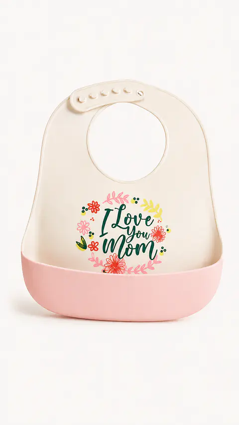 Babero silicona amo a mi Mamá rosado y blanco