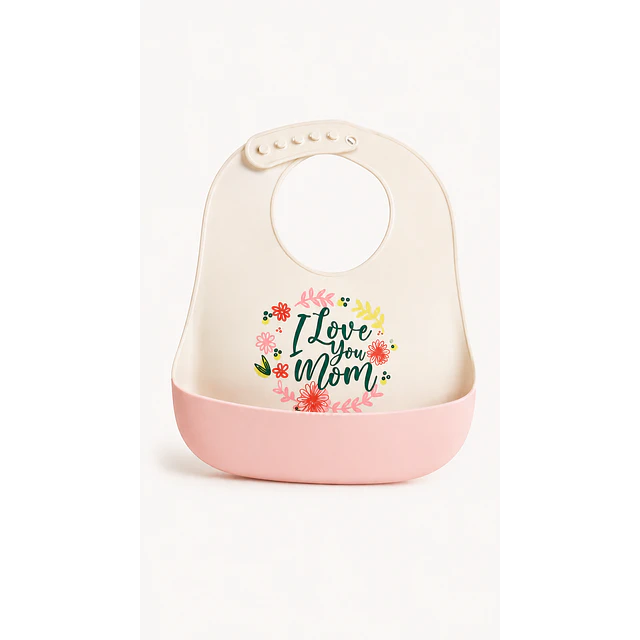 Babero silicona amo a mi Mamá rosado y blanco