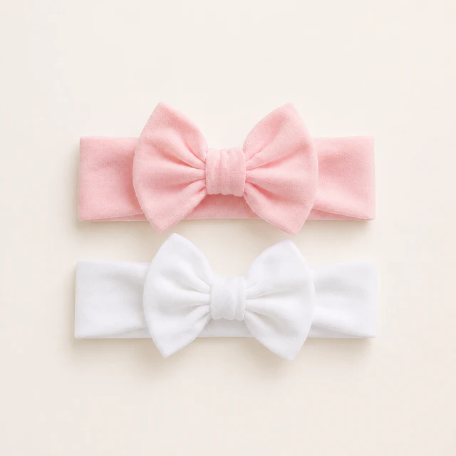 Pack 2 Cintillos para Bebé | Diademas Suaves y Ajustables rosado y blanco 
