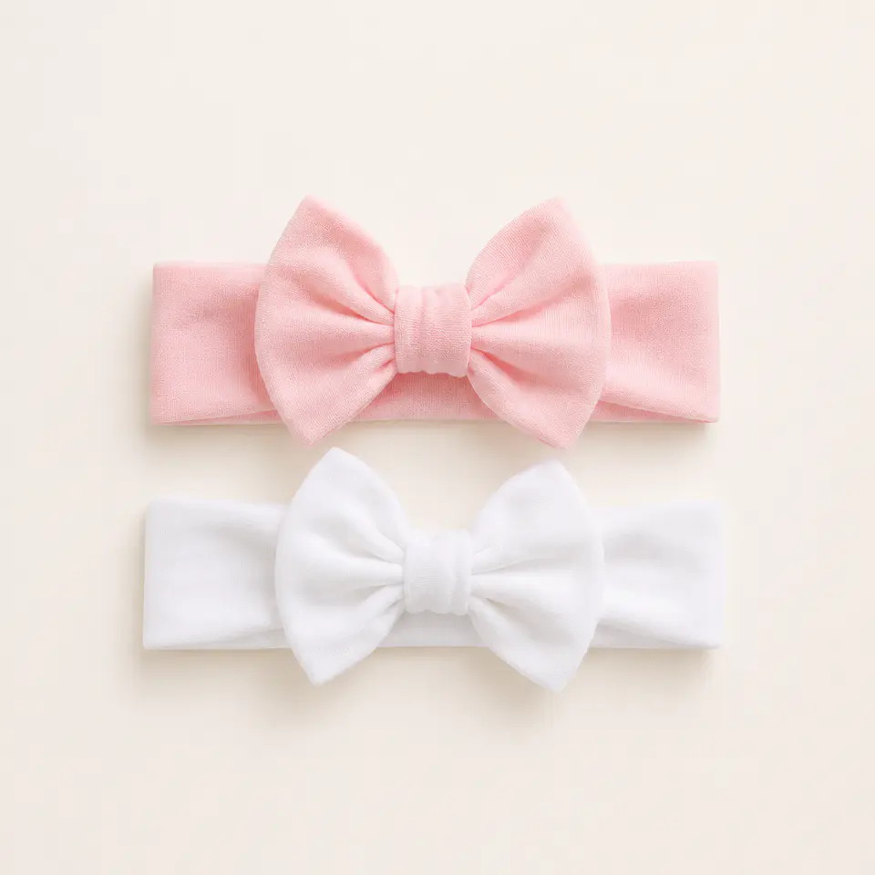Pack 2 Cintillos para Bebé | Diademas Suaves y Ajustables rosado y blanco  1