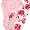 Conjunto pilucho, pantalones y cintillo flores rosadas