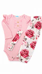 Conjunto pilucho, pantalones y cintillo flores rosadas - Miniatura 1