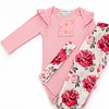 Conjunto pilucho, pantalones y cintillo flores rosadas