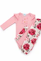 Conjunto pilucho, pantalones y cintillo flores rosadas - Miniatura 5