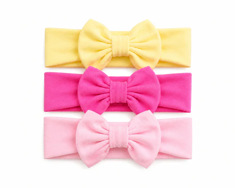 Pack 3 Cintillos para Bebé | Diademas Suaves y Ajustables rosado amarillo